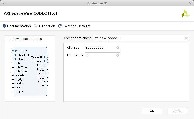 Vivado CODEC Customization Window